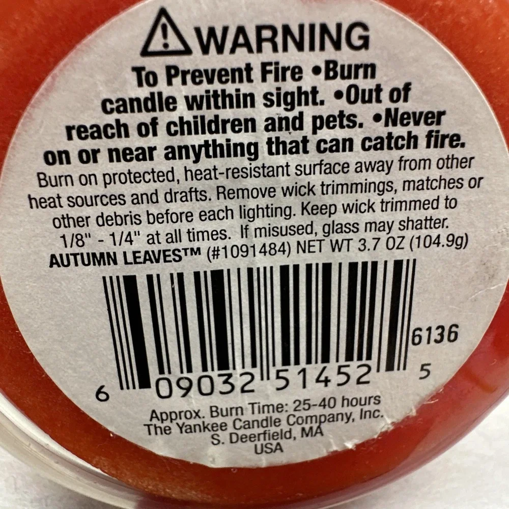Yankee Candle AUTUMN LEAVES White Label Small 3.7 oz Jar Fall New